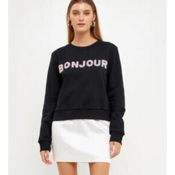 Anthropologie Sweaters - NWT Endless Rose Anthropologie Bonjour Sweatshirt Womens‎ XS Sparkly Graphic